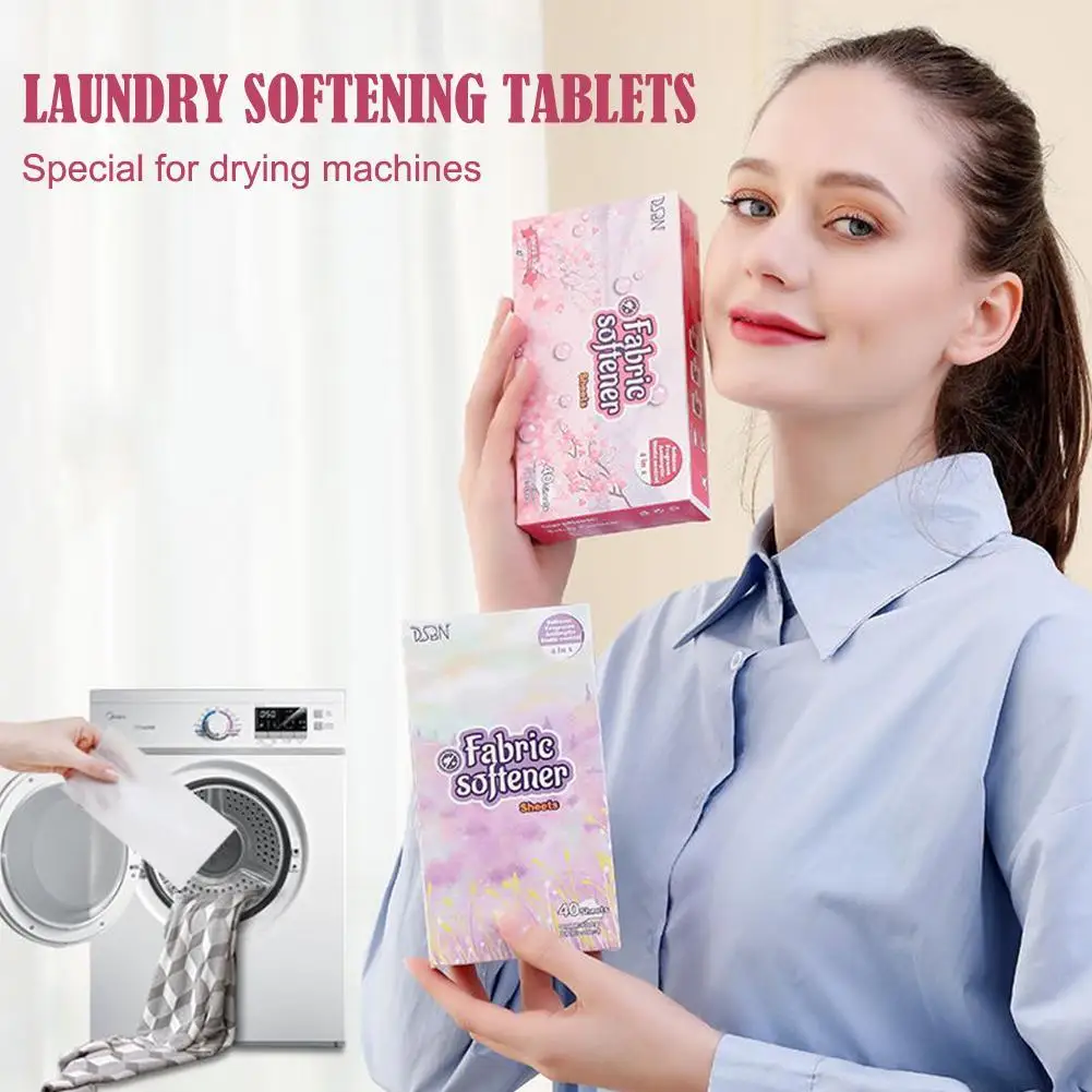 Fabric Softener Sheets 40pcs For Dryers Reduce Static Absorption Lasting Fragrance Effective Antibacterial Clothes Softness