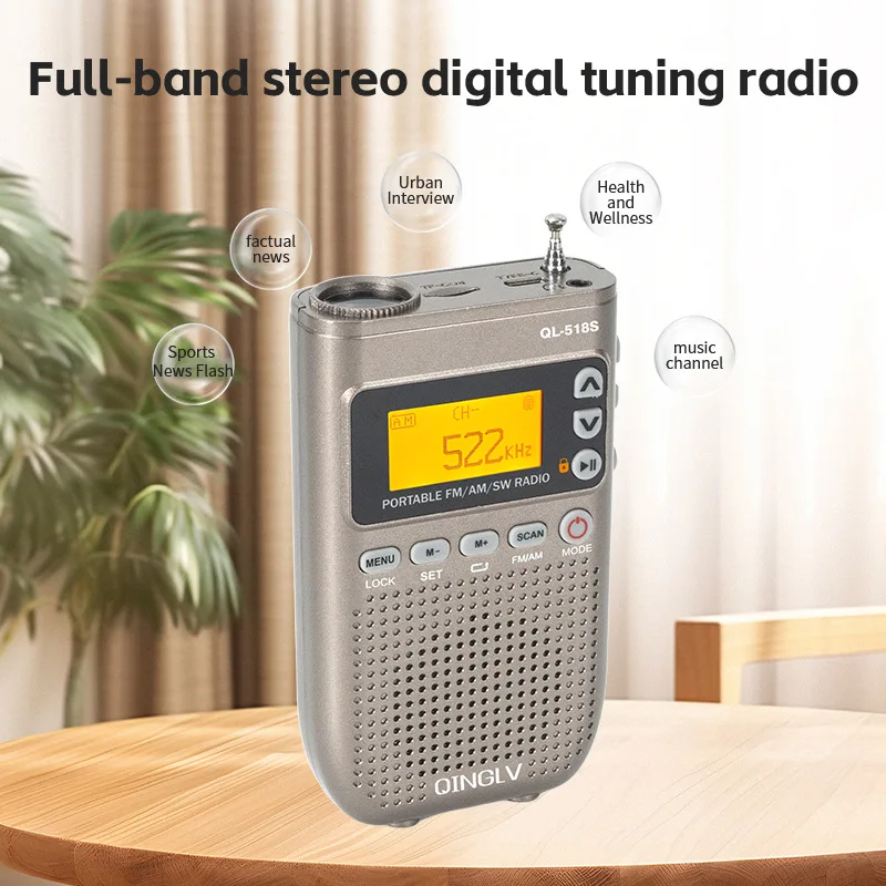 Mini Portable FM AM SW Radio Wireless Bluetooth Digital Radios Speaker LED Flashlight Sleep Timer Radio Support TF Card Lyrics