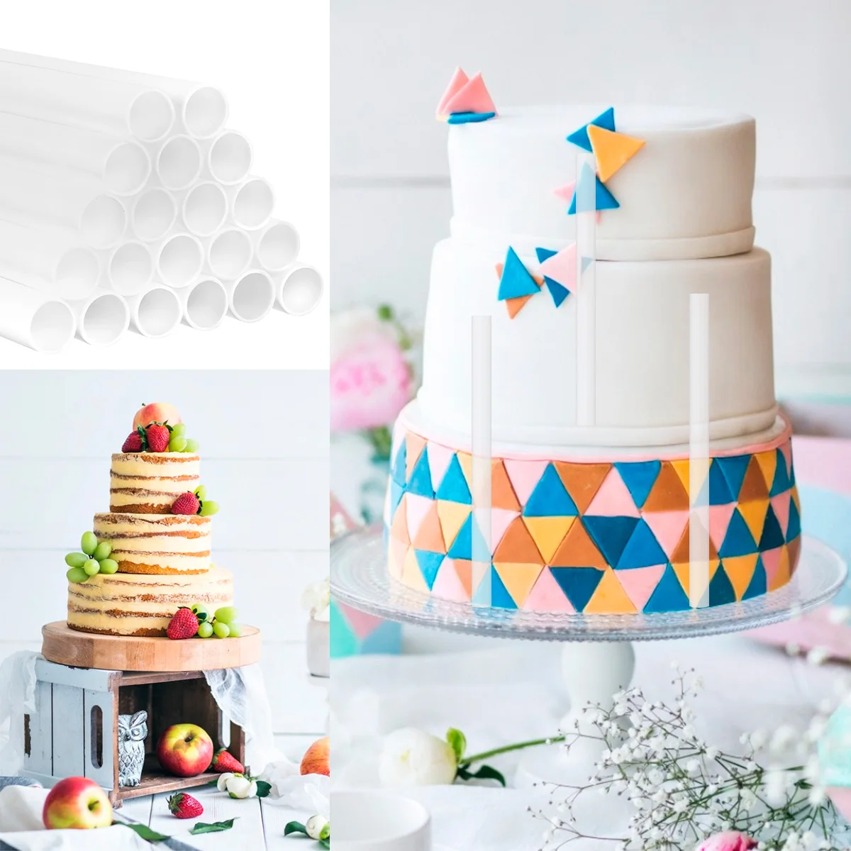 20Pcs Cake Dowels White Plastic Cake Support Rods Round Dowels Straws 0.4 Inch Diameter Sticks for Tiered Stacking cake dowels