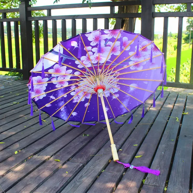 Satin Cloth Umbrella for Women, Tassel Umbrella, Chinese knot Pendant, Oil Paper Umbrella, Photography Props, Classical Pendant