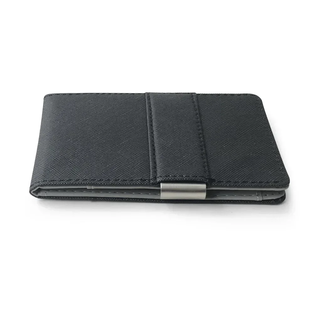 Hot Sale Fashion Solid Men's Thin Bifold Money Clip Leather Wallet with A Metal Clamp Female ID Credit Card Purse Cash Holder 6