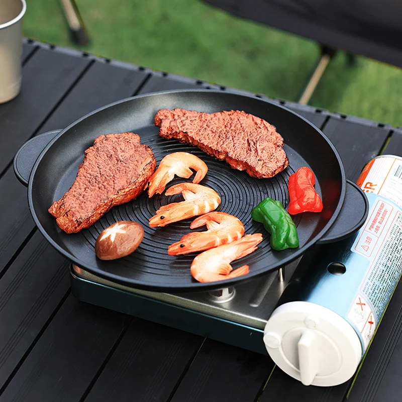 BBQ Plate Durable Heat Resistant Grilling Tray Round Griddle Pan Curved  Non-Stick Stovetop Plate For Camping Multi-functional - AliExpress