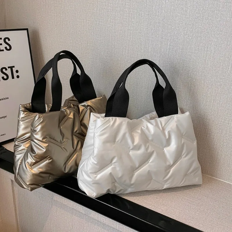 

New Nylon Women's Tote Bags Autumn Winter Fashion Underarm Bags Padded Top-Handle Bag Ladies Casual Shopper Bags Handbags