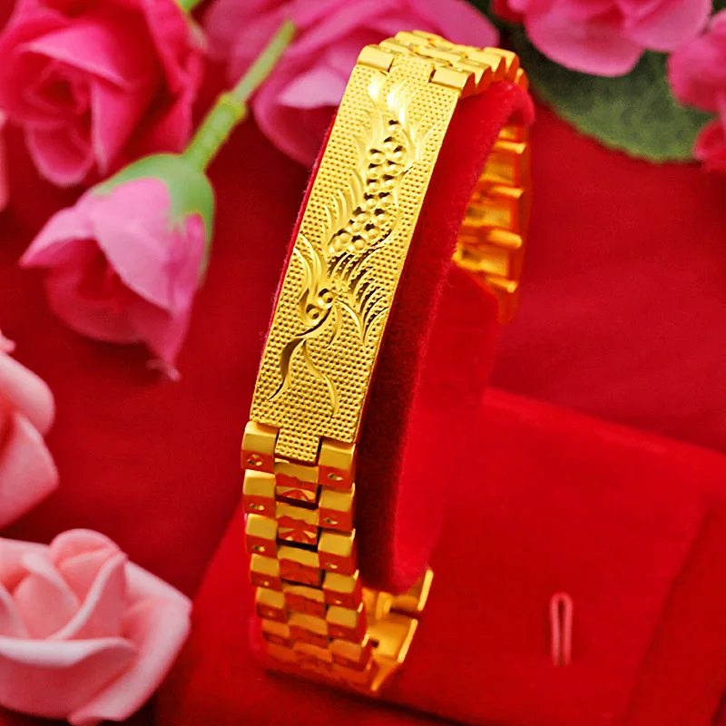 24K Gold Color Mens Dragon Patterned Bracelet High Quality Hip hop Iced Out  Male Jewelry Dubai Gift