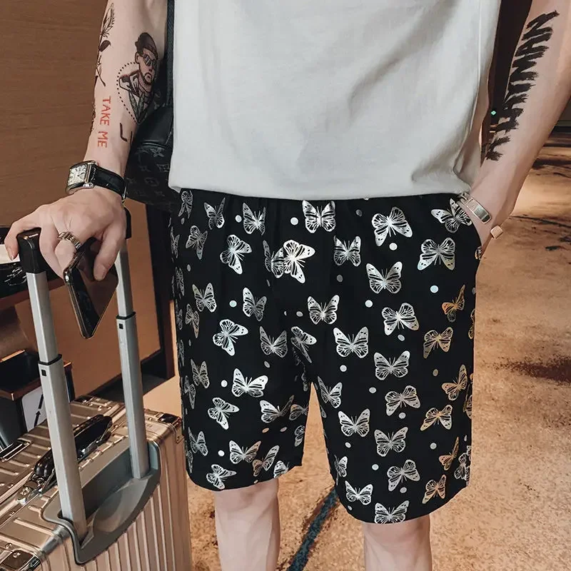 thumbnail image 1 of Pantalones cortos de secado rápido con hielo para hombre, estampado floral, para el hogar, con gráficos de anime, novedad en Y2k, holgados, elegantes, ajustados, cortos y delgados, 1 of 5