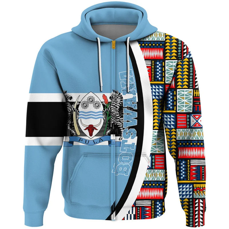 thumbnail image 1 of Sudadera con capucha y cremallera con estampado de bandera de Botsuana para hombre, sudaderas retro con estampado 3D, sudaderas informales de otoño de gran tamaño para niños, jersey con cremallera de, 1 of 5
