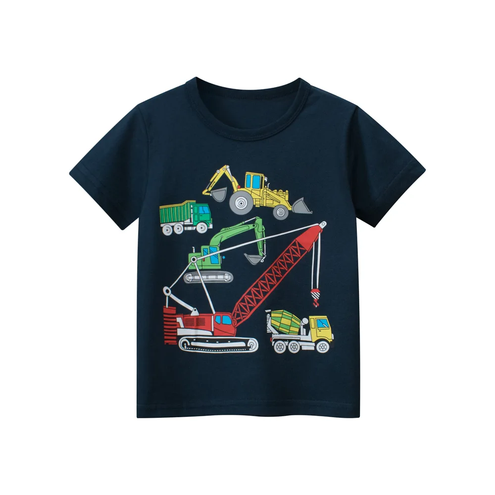 Summer New Children's Short Sleeved T-shirt For Both Boys And Girls Cartoon Car Excavator Printed Fashionable Casual Top 2