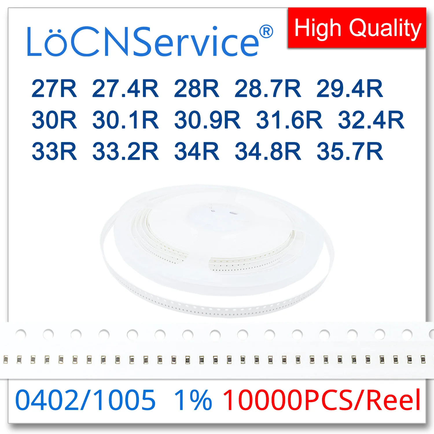 

LoCNService 0402 1% 10000PCS 27R 27.4R 28R 28.7R 29.4R 30R 30.1R 30.9R 31.6R 32.4R 33R 33.2R 34R 34.8R 35.7R 1005 Resistor OHM