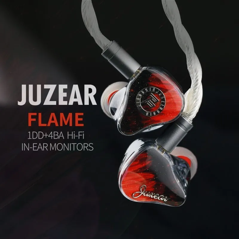 Angelears & JUZEAR FLAME 인이어 이어폰 모니터 헤드폰, 분리형 케이블 IEM 이어폰, HiFi 스테레오 유선 이어버드, 1DD + 4BA