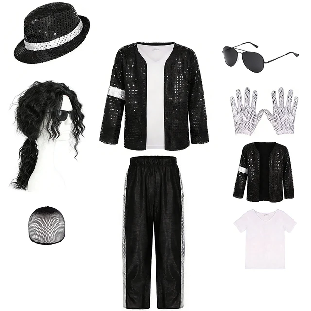 Vêtements pour enfants Michael Jackson, déguisement d'Halloween, fête d'anniversaire, spectacle de danse, costume pour enfants, star pop, tenues pour garçons et filles 1