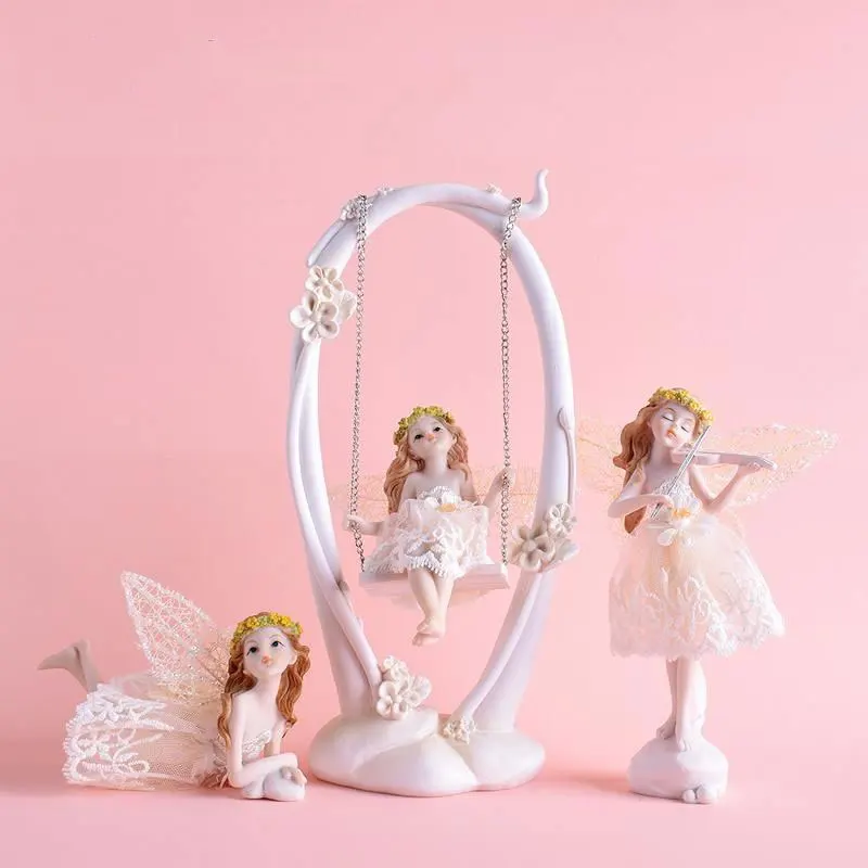 Statue Di Angeli Love Music Girl Flower Fairy Garden Figurine Resina Home Decor Regali Di Nozze Suona Il Violino Ali Fai Da Te
