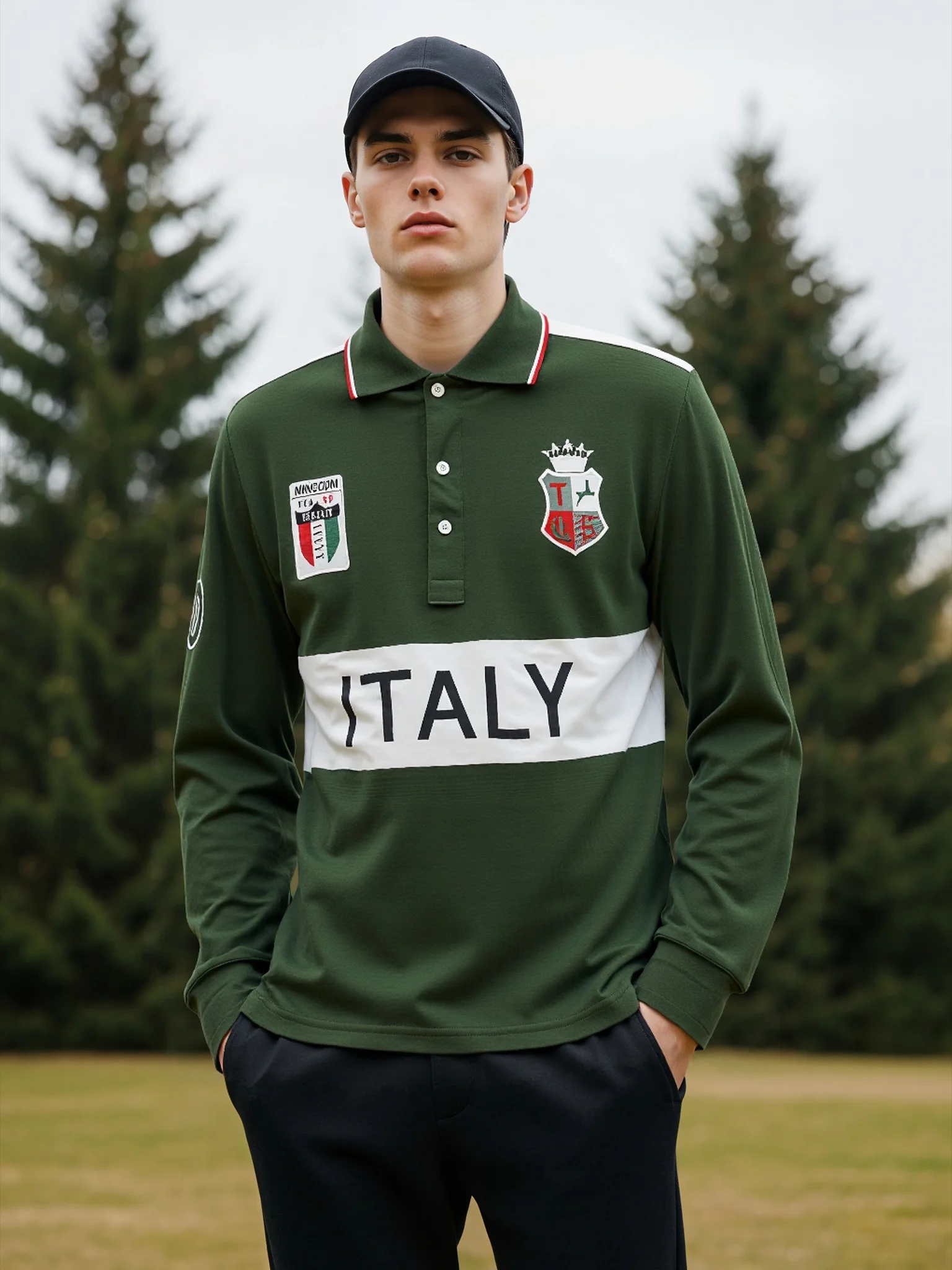 Polo da Uomo Europa Italia Manica Lunga Casual Cotone di Alta Qualità Ricamo Lussuoso Cuciture a Contrasto Design Originale - immagine 4