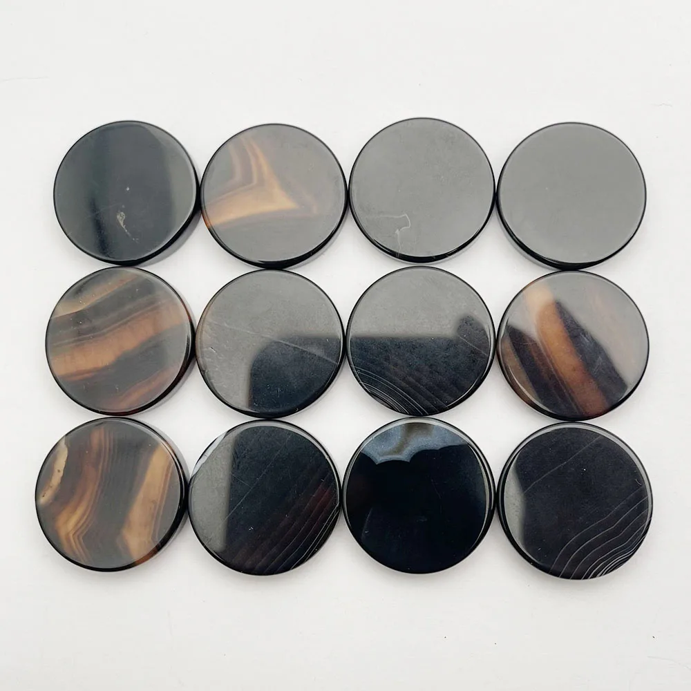 

Модный новый хороший натуральный драгоценный камень черный Агат двойной плоский круглый кабошон 25 мм 12 шт. кольцо серьги «сделай сам» ожерелье аксессуары 25x4 мм