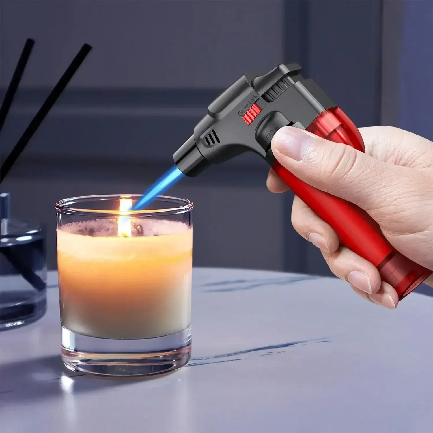 Large Refillable Jet Flame Lighter Torch Butane Gas Lighter for Cigar Candle Fireplace Camping Grill Kitchen BBQ Ignition Tools