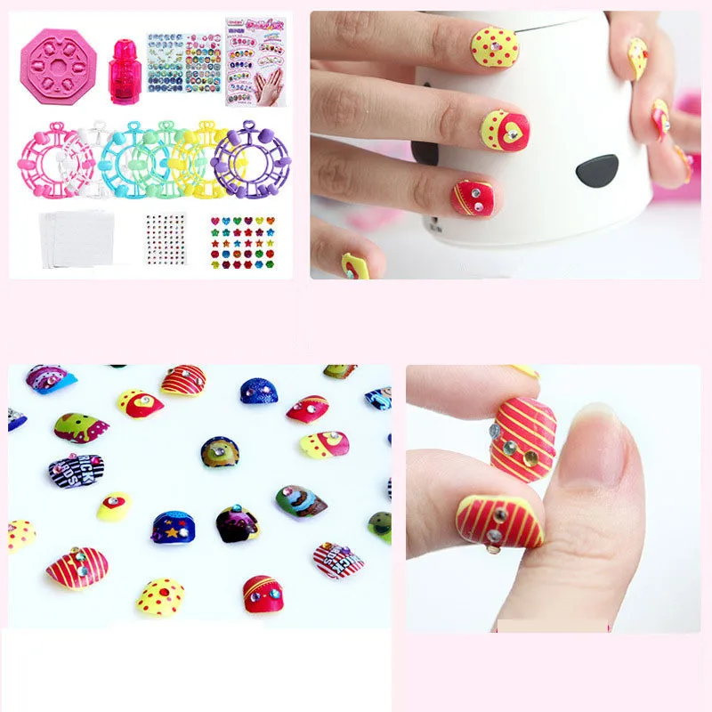 96pcs Children DIY Color Nail Sticker Set Beauty Pretend Toy Girls Handmade Reusable Nontoxic Nail Patch Stickers Birthday Gifts