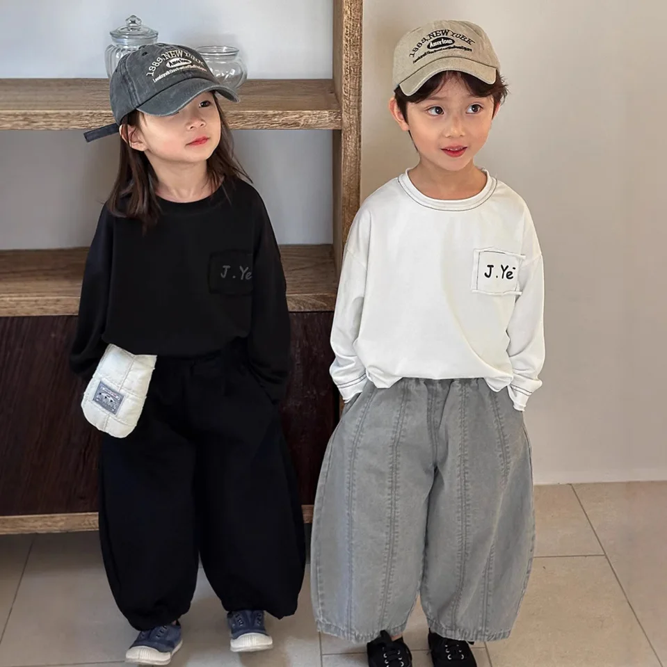 Children Clothes Kids Casual Loose Pants Boys Spring Loose Wide Legs Solid Color Fashionable Simple Kids Trousers boys pants kids pants