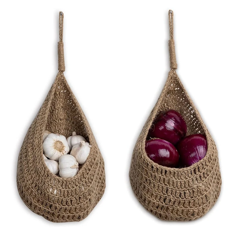 

Twine Onion Basket Hanging For Pantry, Potato Garlic Onion Pantry Storage Baskets, Boho Wall Baskets 6Pcs