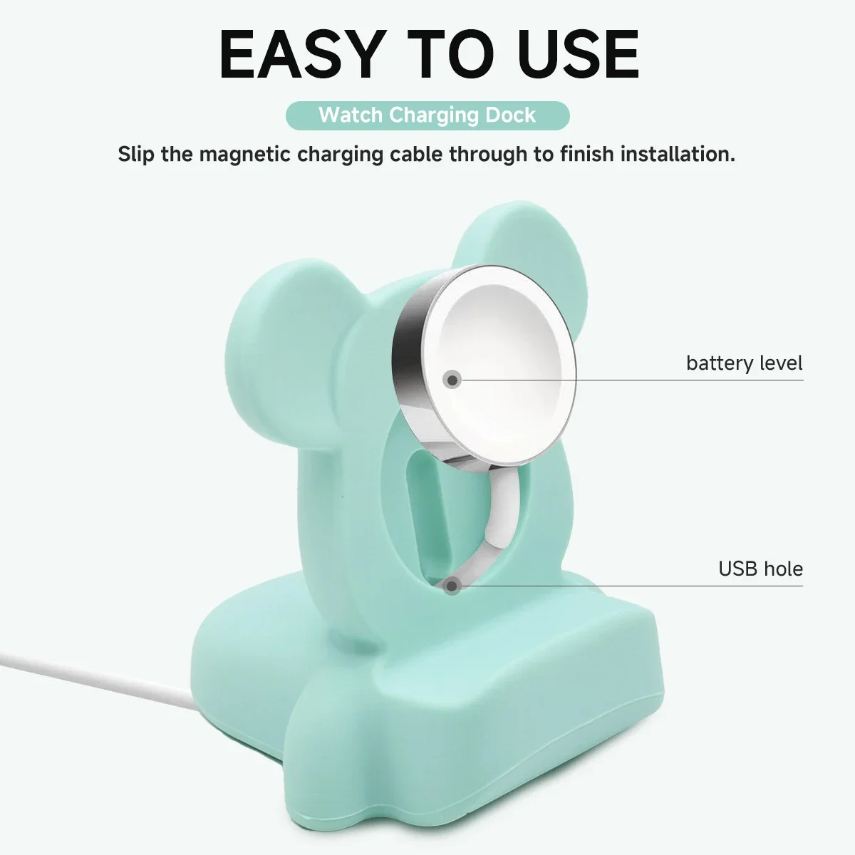 Desktop Stand for Apple Watch Series 10 9 8 7 6 SE 5 4 iWatch Silicone Charger 46mm 45mm 42mm 41mm 40mm Cartoon Cute Bow Tie Bear