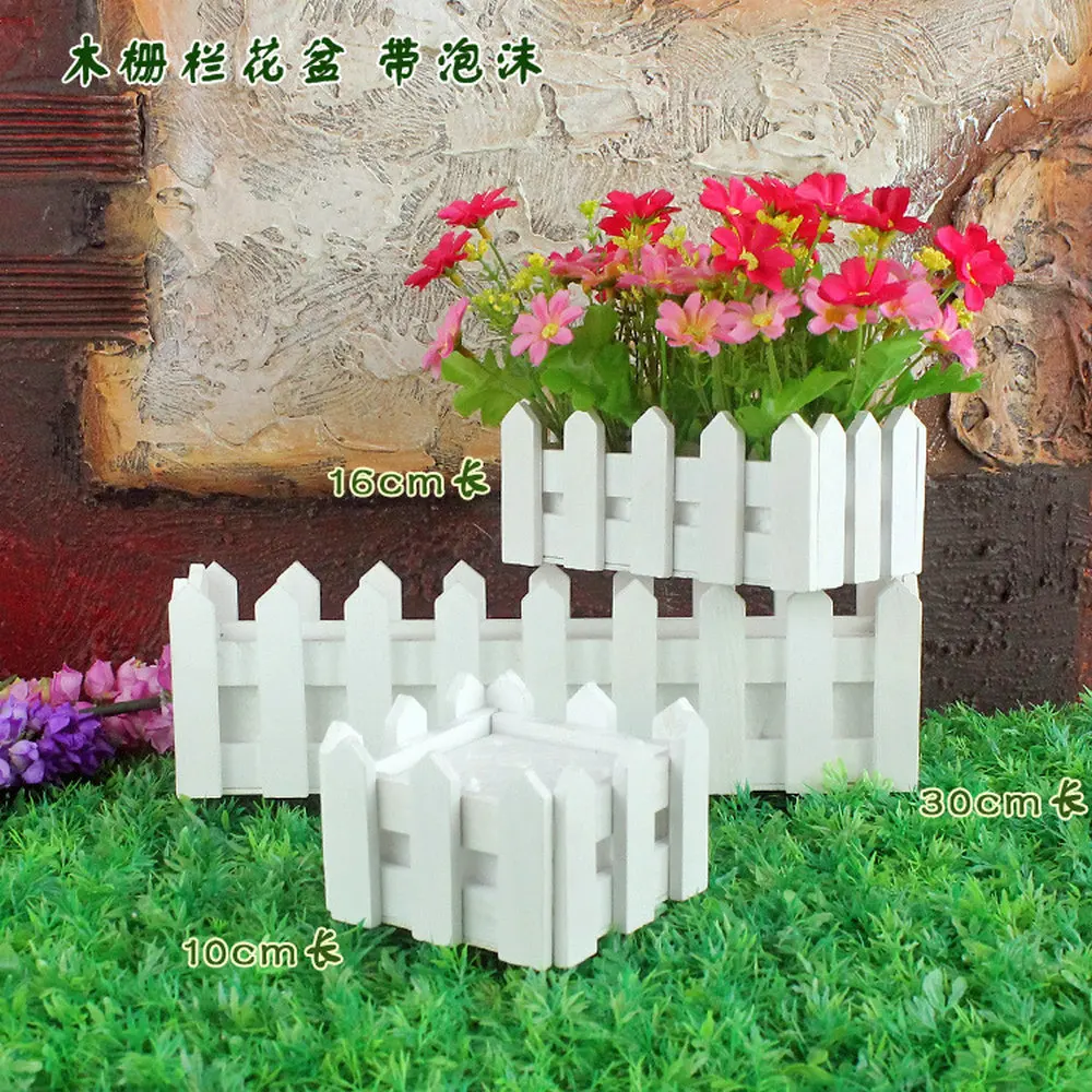 10cm 16cm 30cm Wooden Fence Vase With Foam Artificial Flower Vase Home Decoration Accessories Receiver Flower Set