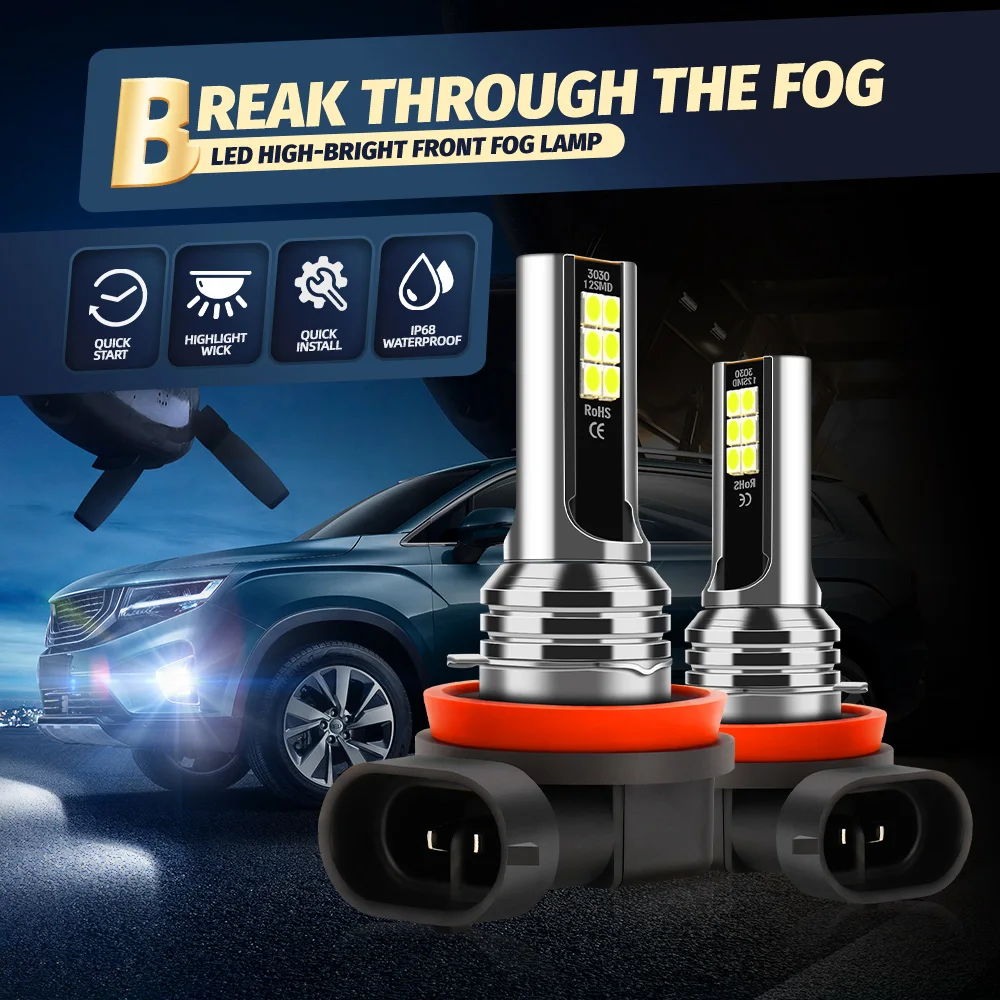 2개 LED 헤드라이트 H11 자동차 안개등 전구 주행등 15000LM 12V 6000K 포드 이스케이프 2007 2008 2009 2010 2011 2012용