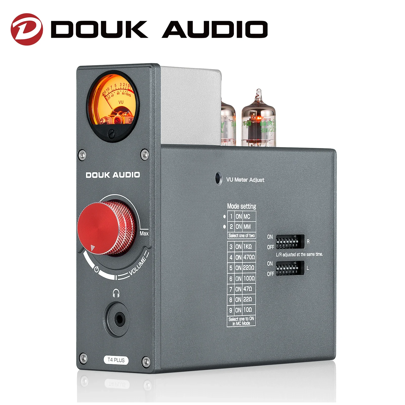 Douk Audio JAN5654 Vacuum Tube Phono Preamp for MM/MC Turntables Home Stereo Audio Preamp Headphone Amplifier with VU Meter