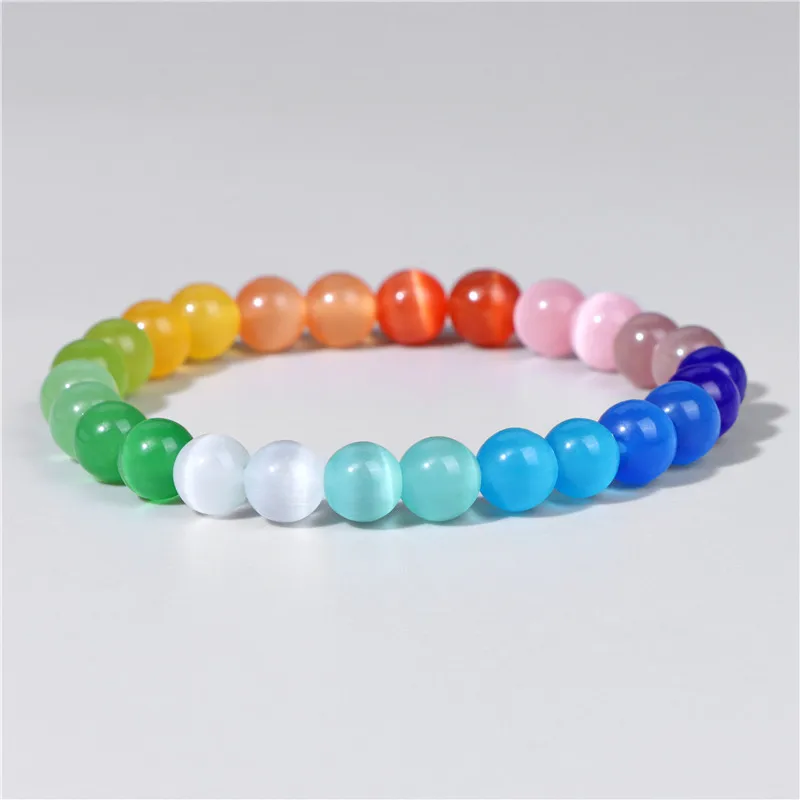 8mm Cat Eye Stein Perlen Armband Mode Natürliche Stein Nette Rosa Chromatische Bead Armband Armreif für Frauen Schmuck Geschenke pulseira