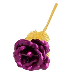 24K Gold Plated Eternal Rose - Elegant Faux Floral Decoration for Weddings, Valentine's Day, and Mother's Day Gifts (Purple)