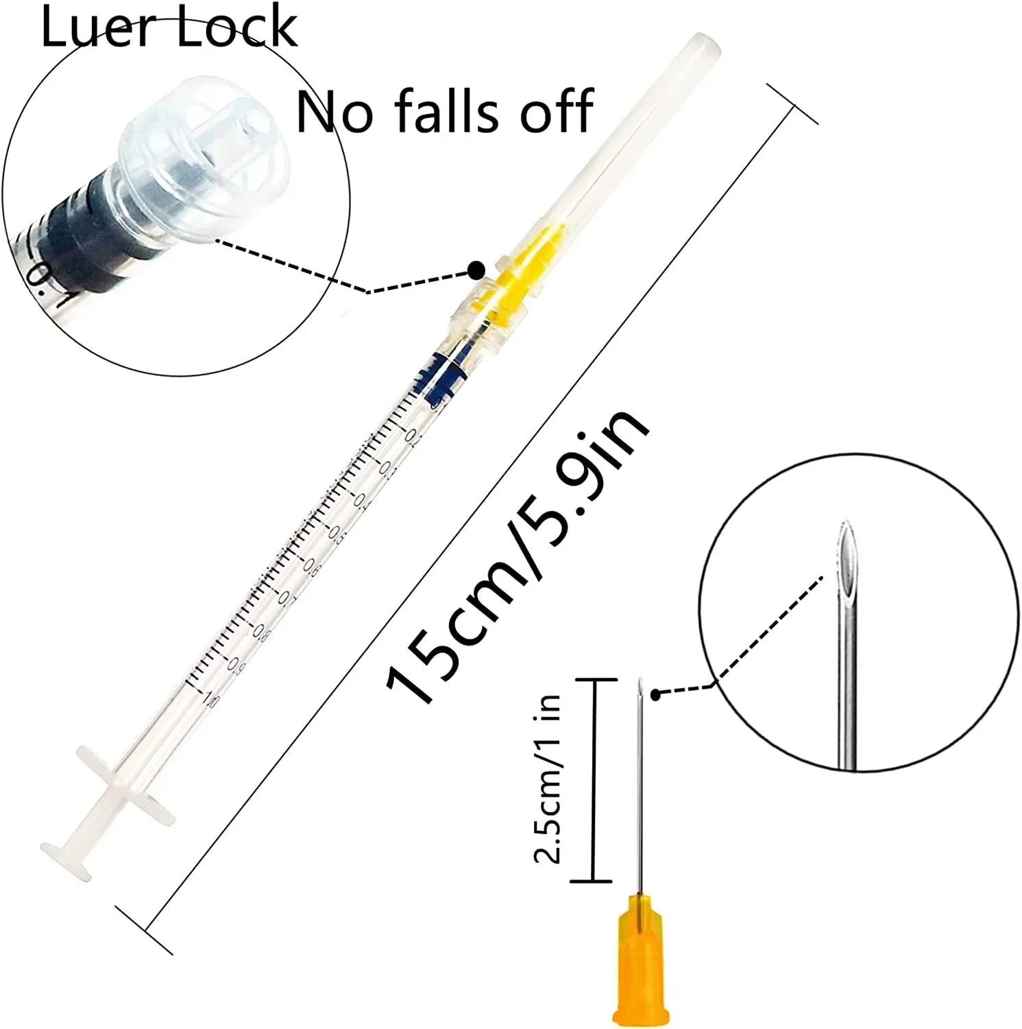 1-Inch Disposable Syringe and Needle Set, 30-Pack, Individually Wrapped, 1ml Capacity