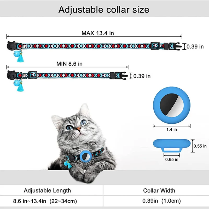 New Airtag Pet Collar Adjustable Nylon Puppy Cat Collar With Bell Anti-lost Pet Necklace With Apple Airtag Holder Pet Supplies 6