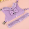 Soft Warm Dog Vest Harness and Leash Set Cute Bowknot Pet Winter Clothes Vest Warm Fur Small Dog Clothing French Bulldog Pink 3