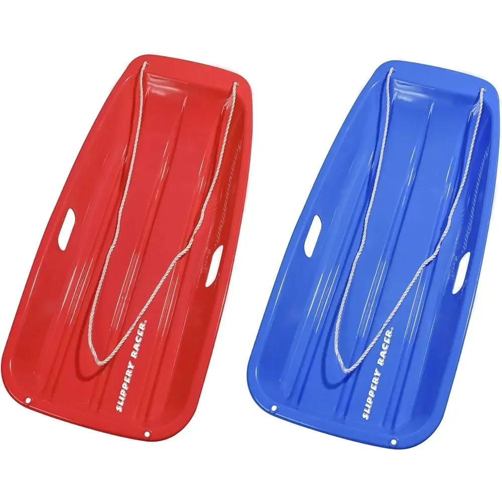 

Kids Toddler Plastic Toboggan Snow Sled with Pull Rope for 1 Adult or Kid Rider, Red and Blue (2 Pack) Freight free