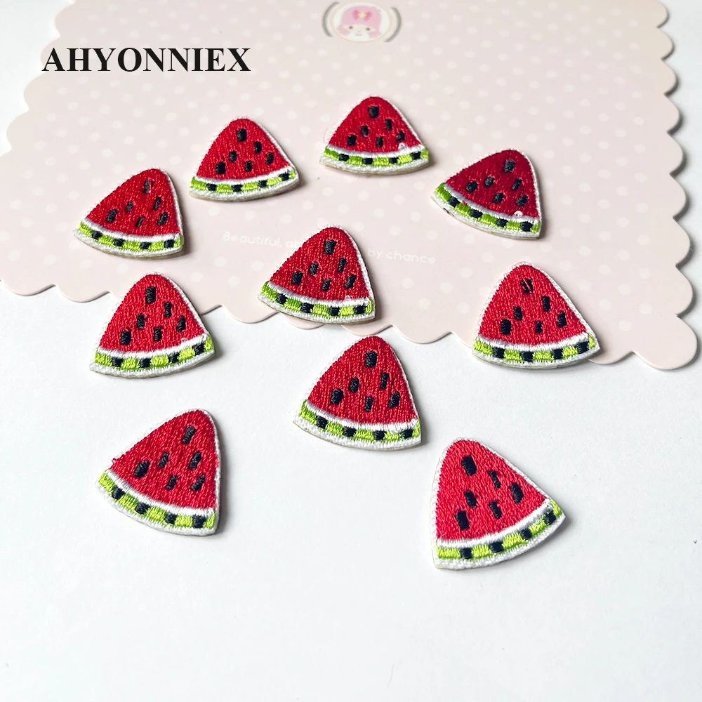 AHYONNIEX 자수 미니 수박 패치, 가방 재킷 청바지, 의류용 아이언 온 패치, 작은 접착제 스티커, 로트당 10 개