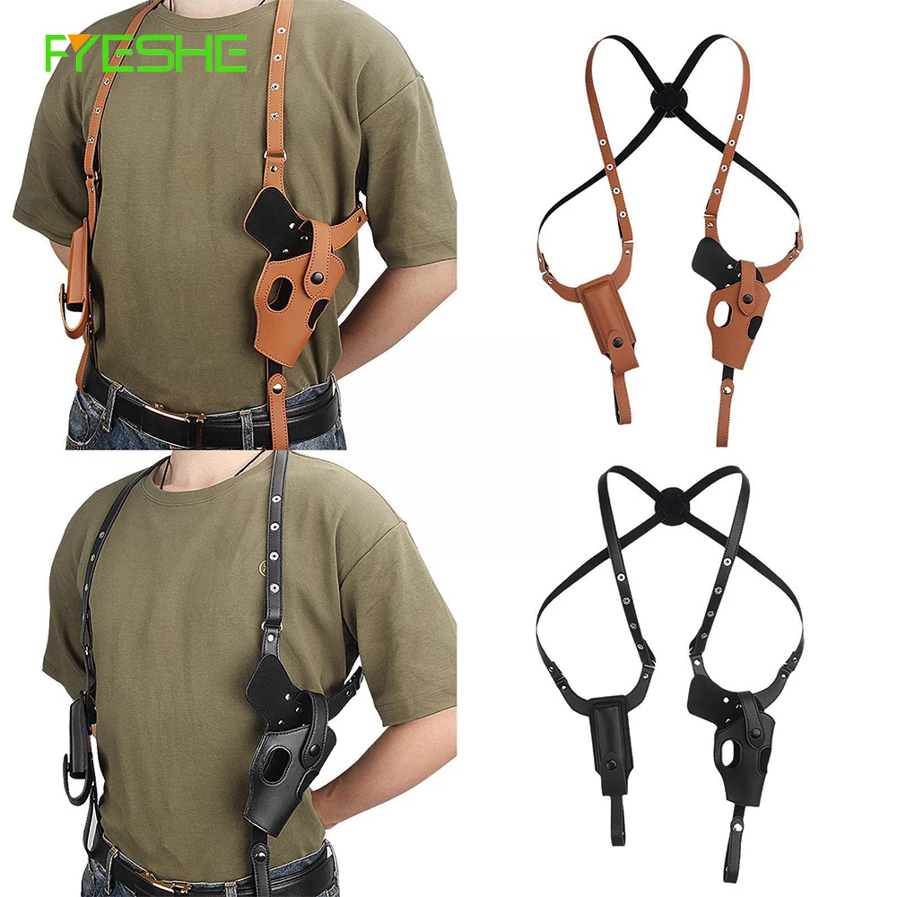Men Leather Pistol Shoulder Holster Double Pull Adjustable Holster