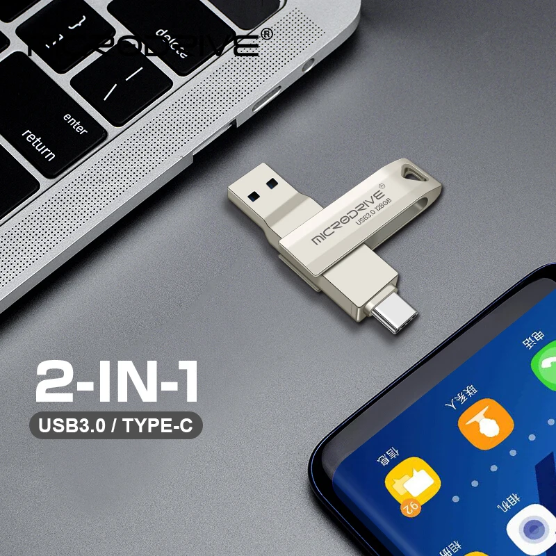 2 in 1 OTG USB-C Flash Pen Drive Metal Memory Stick Usb 3.0 64GB 128GB 256G Dual C Pendrive
