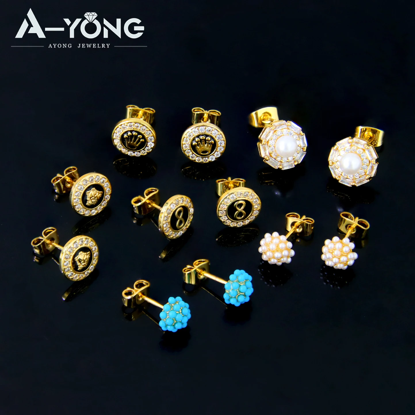 Italienische Luxus perlen Ohr stecker 21 Karat vergoldet trend ige Vintage runde Ohrring Dubai Frauen Verlobung Hochzeits feier Schmuck
