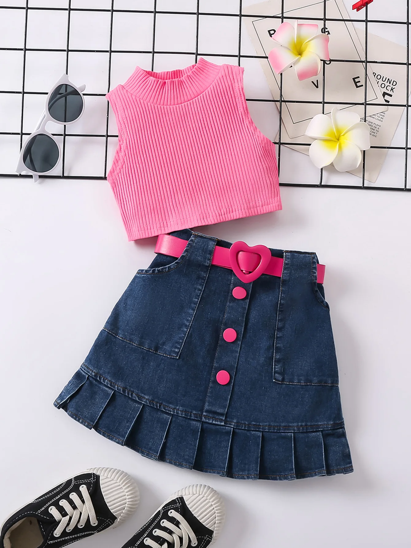 Girls' Summer Blouse & Denim Dress Set 2