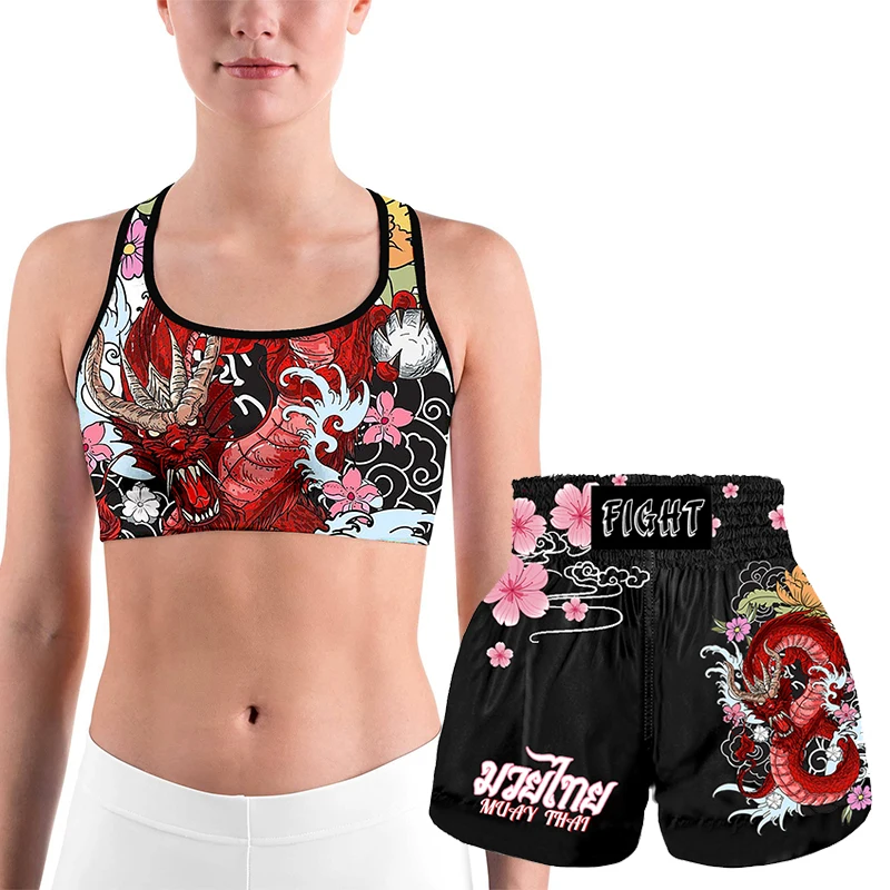 Muay Thai fighting shorts Boxing shorts Training cage fighting Martial arts Taekwondo Women's padded sports bra clothing
