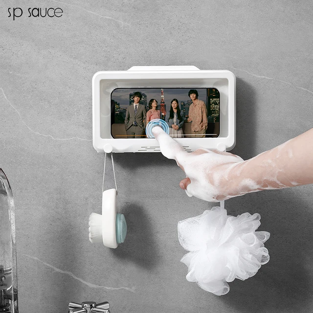 Self-Adhesive Bathroom Phone Holder, Waterproof Case Box, Wall Mounted, All  Covered Mobile Phone Shelves, Shower Accessories, Ne - AliExpress