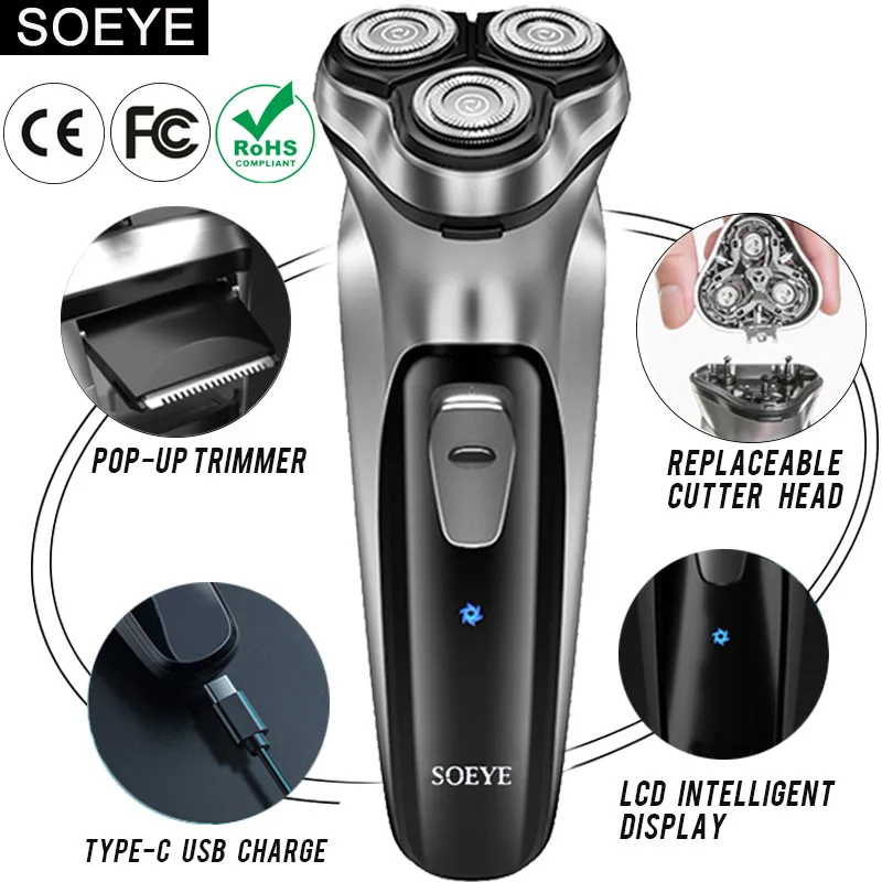 Electric shaver hair trimmer electric razor rotary shaver electrical rotary shaver cordless shaver Electric Shaver for Men Electric Razor SOEYE Shaver for Men 3D Floating Blade Beard Trimmer USB Recharge Hair Cutting Machine