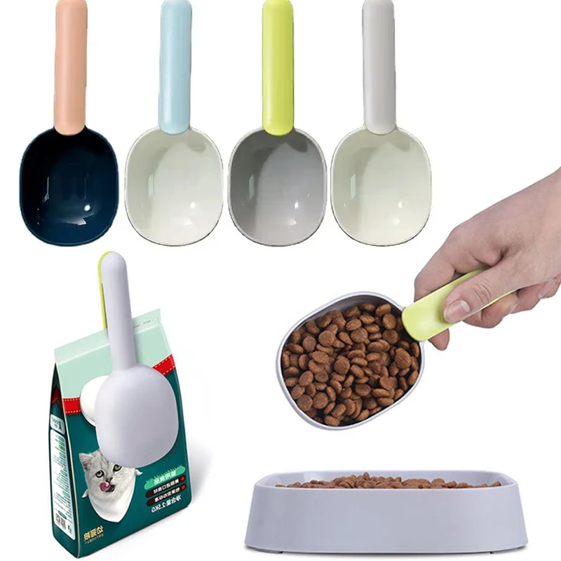 Pet Cat Dog Food Shovel with Sealing Bag Clip Spoon Multifunction Thicken Feeding Scoop Tool Creative Measuring Cup Pet Supplies