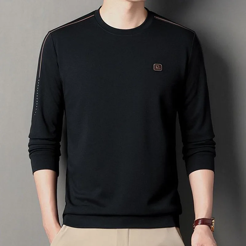 Comfortable Casual Round Neck Men's Solid Color Sweatshirts Autumn Winter Trend Loose Long Sleeve All-match Tops Male Clothes