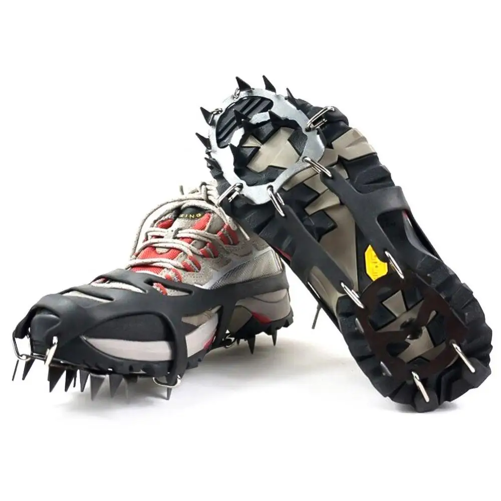 1 Pair 18 Teeth Anti-Slip Ice Snow Shoe Boot Traction Cleat Spikes Crampon Shoes Boots Covers ice gripper spike climbing crampons
