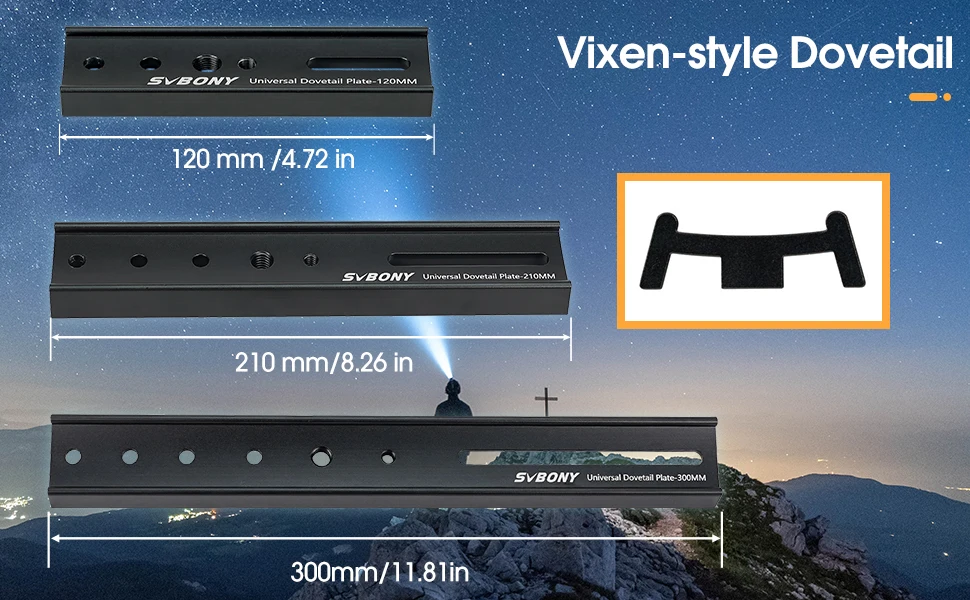 SVBONY Schwalbenschwanz-Montageplatte im Vixen-Stil für Teleskope, Schwarz, 4,72 Zoll/120 mm, 8,26 Zoll/210 mm, 11,81 Zoll/300 mm SV219 – Detail 3