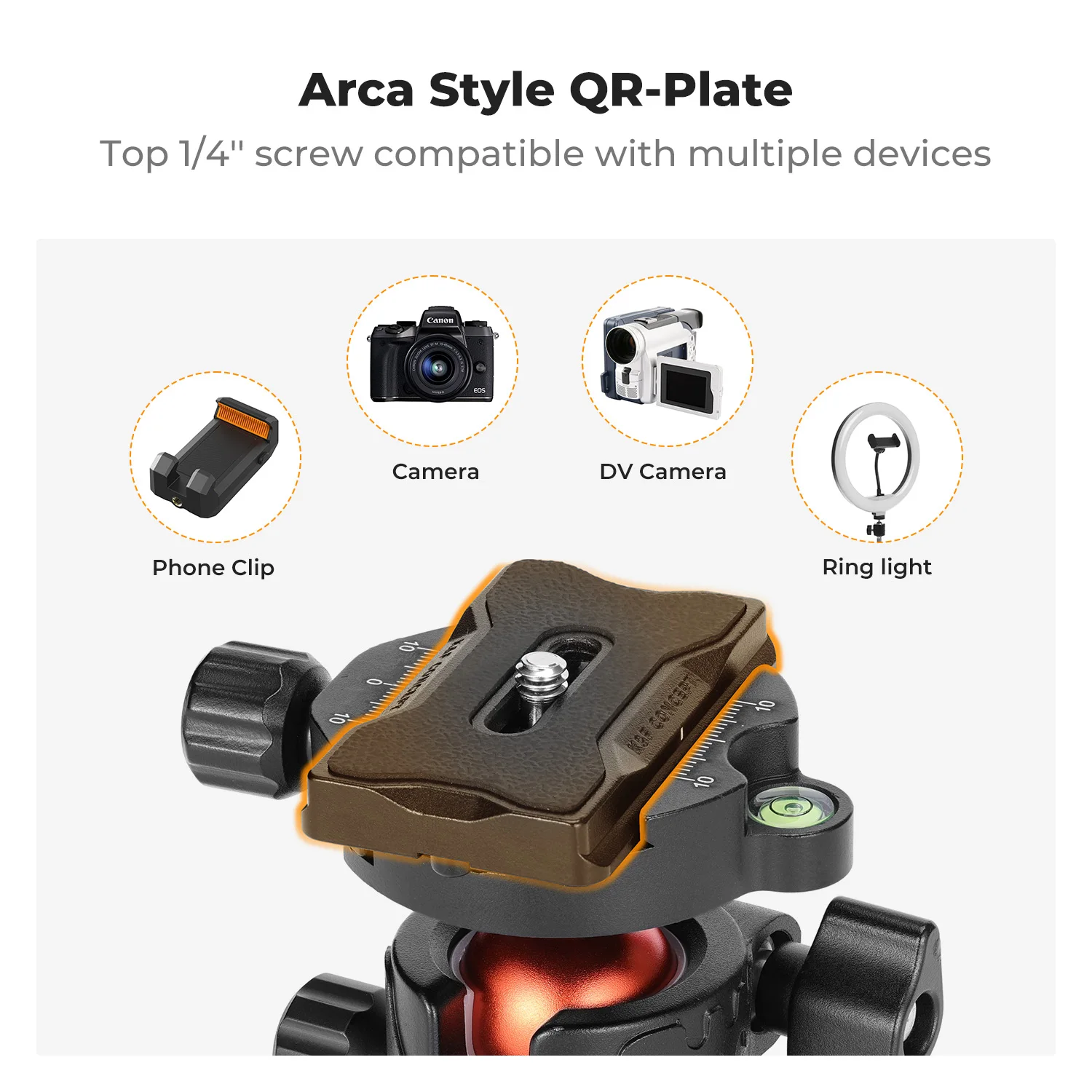 K&F Concept 22lbs/10kg Load Professional Metal Tripod Ball Head 1/4 Quick Release Plate for Nikon Canon Leica Sony Camera Tripod