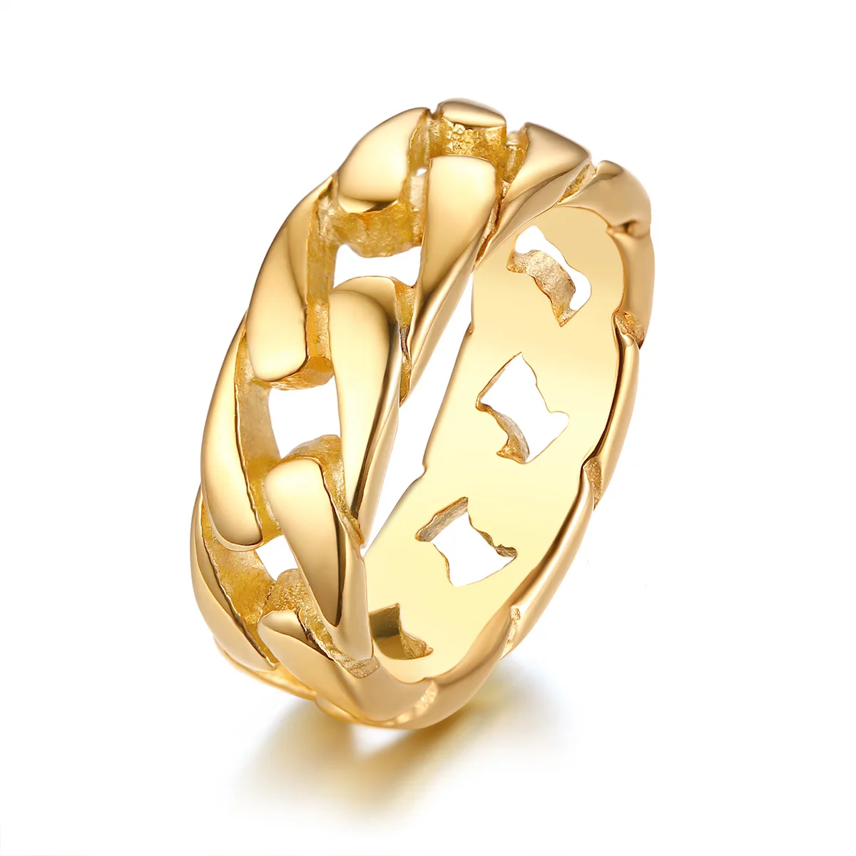 Vintage-Inspired Retro Grey Stainless Steel Men's Ring with Hollow Curb Link Chain Design, 7MM Band