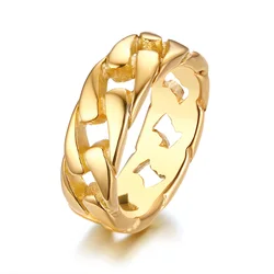 Vintage - Inspired Retro Grey Stainless Steel Men's Ring with Hollow Curb Link Chain Design, 7MM Band - 8 (R - 495G)