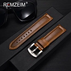 Premium Genuine Leather Vintage Watchband - Oil Waxed Blue, Brown, Black Straps - 22mm (Light Brown)