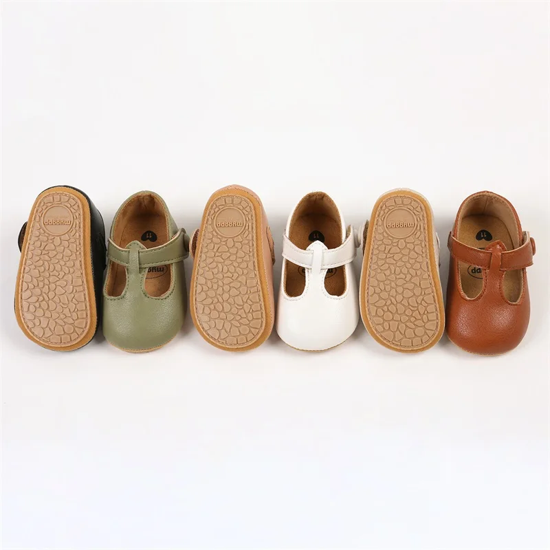 Baby Shoes Newborn Girl Princess PU Toddler Shoes Bow Decor Rubber Sole Anti-Slip First Walker 0-18M