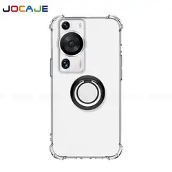 Transparent Soft TPU Phone Case with Ring Stand Holder - Clear Protective Back Cover for HUAWEI P30 (Black)