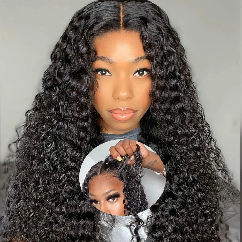 

Transparent 13x4 Deep Wave Lace Front Human Hair Wig Glueless Brazilian Curly Human Hair Wigs For Women Pre Plucked 180 Density